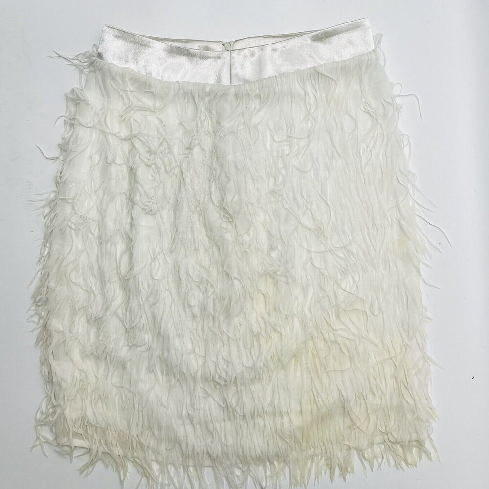 Women's New York & Company White Ivory Satin Fringe Shirt Sz 2
